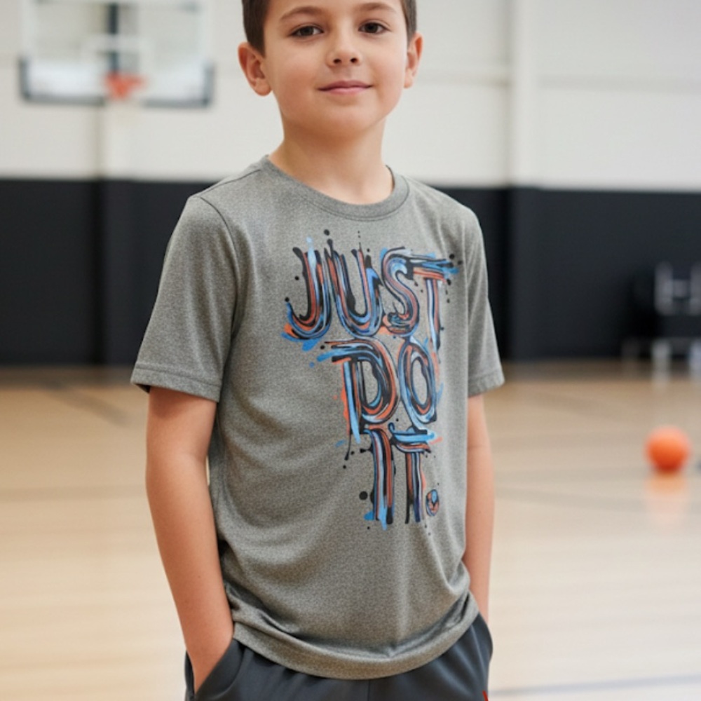 Nike Kids Gray 'Just Do It' Dri-fit Graphic Tee size Large